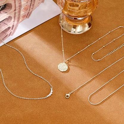 CHESKY Gold Layered Necklaces Set, 14K Gold Plated Paperclip Chain Stack | 3 Pcs Dainty Layering Necklaces, Gold CZ Pendant Necklace Trendy Jewelry Gift for Women Daily Wear - style: CZ-bar-box