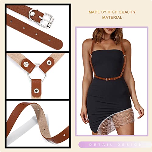 BODIY Plus Size Harness Punk Leather Black Harness Belts Women Fashion Body Harness for Women - color: Brown