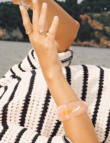 Chunky Acrylic Bangles Bracelets For Women Geometric Acrylic Resin Acetate Mottled Wide Bangle Bracelet Statement Colorful Bangles for Party - color: 04-wide bangle