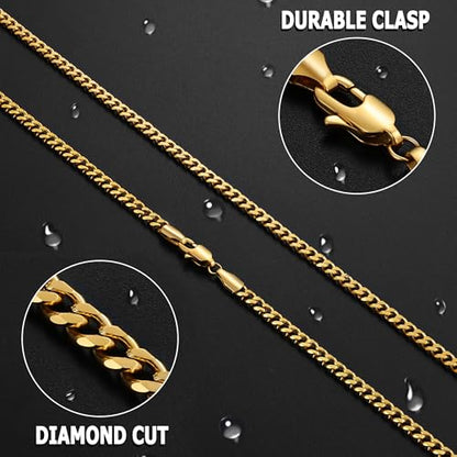 sovesi 3.5/5mm Cuban Link Chain Necklace for Men, Silver Tone/Black/14K Gold Plated Stainless Steel Necklace Chain, Mens Chain 16-28 Inch Jewelry Gift - size: 16 inches, style: Gold 3.5mm
