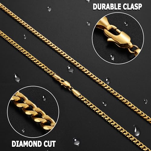sovesi 3.5/5mm Cuban Link Chain Necklace for Men, Silver Tone/Black/14K Gold Plated Stainless Steel Necklace Chain, Mens Chain 16-28 Inch Jewelry Gift - size: 28 inches, style: Gold 3.5mm