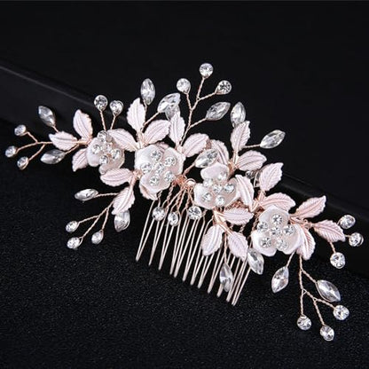Bridal Hair Accessories Wedding Hair Comb for Brides, Handmade Rhinestone Hair Wedding Head Pieces for Women and Bridesmaids Flower Girls, Light Rose Gold - color: Light Rose Gold