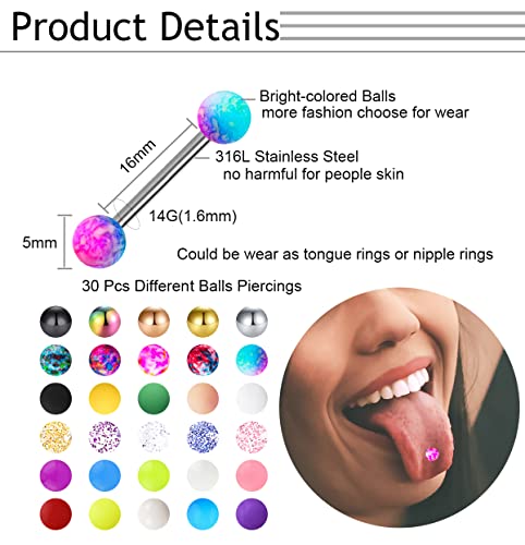30-200Pcs 14G Surgical Steel Tongue Rings for Women Stainless Steel Nipple Rings Barbell Body Piercing - color: A: 30pcs