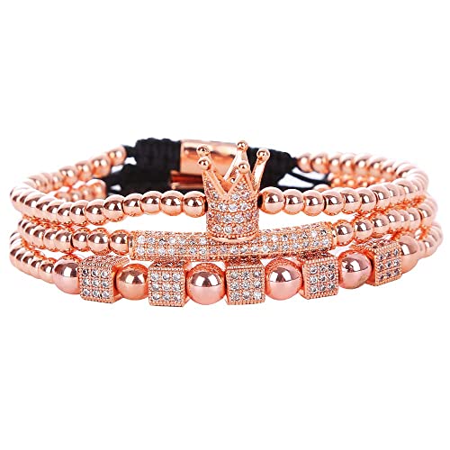 Mens Bracelet Beaded Bracelets Micro Pave Zircon Bracelets for Men Women Bracelets for Men Stainless Steel Cuff Bangle - color: F-rosegold