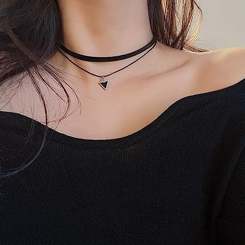 Fesciory Black Necklaces for Women, Adjustable Layered Velvet Leather Lace Collar Necklace, Goth Jewelry Gifts. - color: Double Layer Triangle1