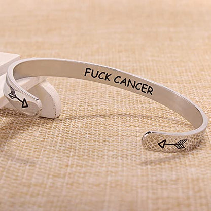 Btysun Bracelets for Women Mothers Day Bracelet Gifts from Daughter Inspirational Gifts for Women Graduation Gifts for Her Motivational Birthday Cuff Bangle Friendship Personalized Mantra Jewelry… - style: F&&k cancer