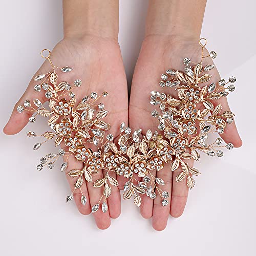 Hair Band, Gold - Wedding Bridal Big Flower Vine Leaf Headband Rhinestone Headpiece for Bride Bridesmaid Flower Girl Wedding Prom Brithday Party - color: Gold
