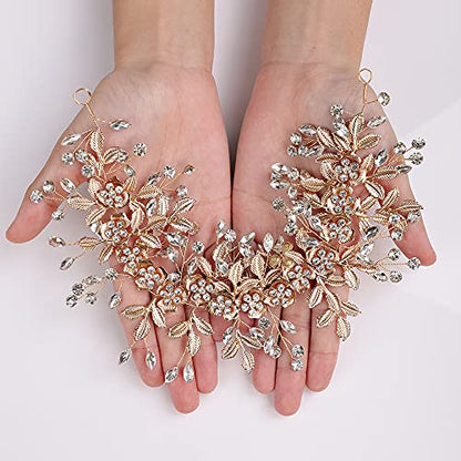 Hair Band, Gold - Wedding Bridal Big Flower Vine Leaf Headband Rhinestone Headpiece for Bride Bridesmaid Flower Girl Wedding Prom Brithday Party - color: Gold
