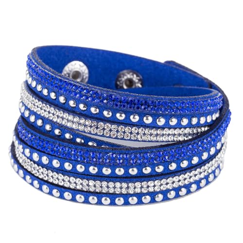 Long tiantian Leather Wrap Bracelets for Women Boho Multi Layered Bracelets Western Jewelry Hot Pink Accessories Birthday Gifts - color: blue