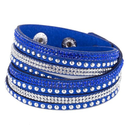 Long tiantian Leather Wrap Bracelets for Women Boho Multi Layered Bracelets Western Jewelry Hot Pink Accessories Birthday Gifts - color: blue