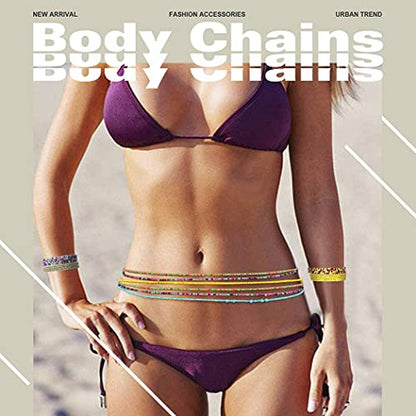 African Waist Beads for Women Belly Beaded Waist Chain | Beach Waist Chain Jewelry 10PCS Layered Bead Belly Chain Elastic Rave Body Accessories