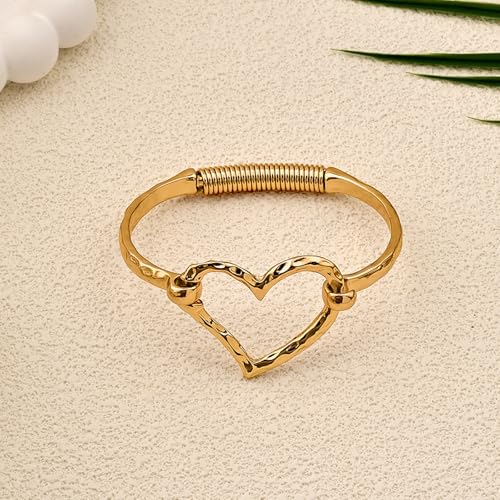 Chunky Heart Bracelet for Women Gold Silver Heart Cuff Bracelet Open Statement Love Bangle Minimalist Jewelry - color: Gold Heart