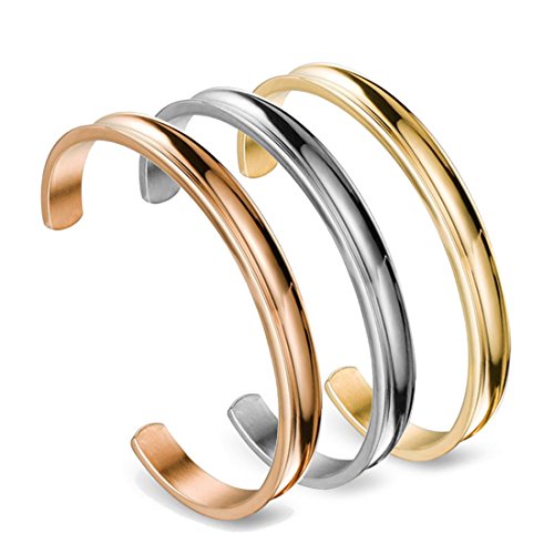 Zuo Bao Stainless Steel Bracelet Grooved Cuff Bangle for Women - color: 3pcs/Set