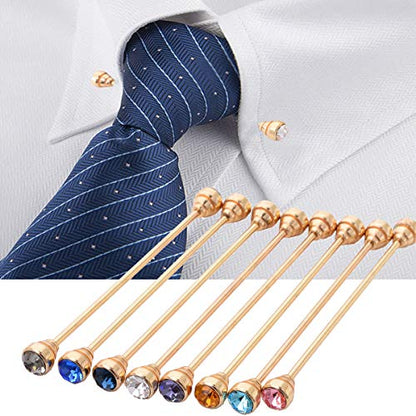 8PCS Men's Crystal Collar Bar Necktie Clasp Lapel Stick Brooch Shirt Collar Stay Cravat Tie Pin Stud Bar Clips Silver Gold Black Rose - color: Gold