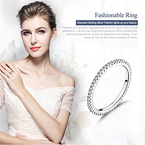 HONGRUI Valentine Thin Band Eternity Rings Gold Plating Cubic Zirconia Egagement 1.4mm Rings Wedding Anniversary Christmas Stackable Ring For Women jewelry Gifts - color: Silver