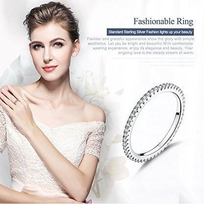 HONGRUI Valentine Thin Band Eternity Rings Gold Plating Cubic Zirconia Egagement 1.4mm Rings Wedding Anniversary Christmas Stackable Ring For Women jewelry Gifts - color: Silver