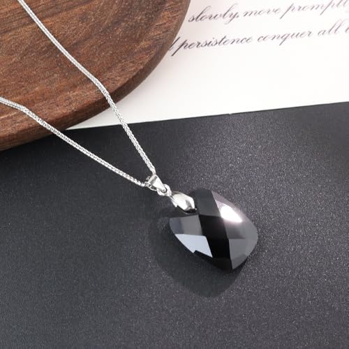 iSTONE 925 Sterling Silver Natural Crytral for Womens Pendant Necklace, Gemstone Birthstone with 17.8" Silver Chain Ladies - color: Rectangle - Obsidian