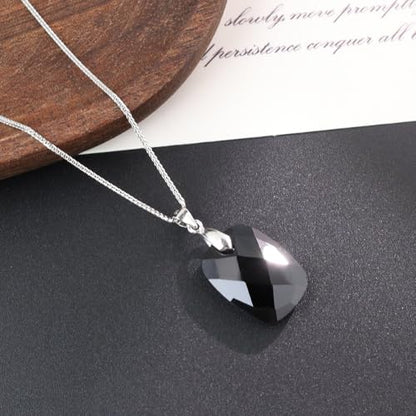 iSTONE 925 Sterling Silver Natural Crytral for Womens Pendant Necklace, Gemstone Birthstone with 17.8" Silver Chain Ladies - color: Rectangle - Obsidian