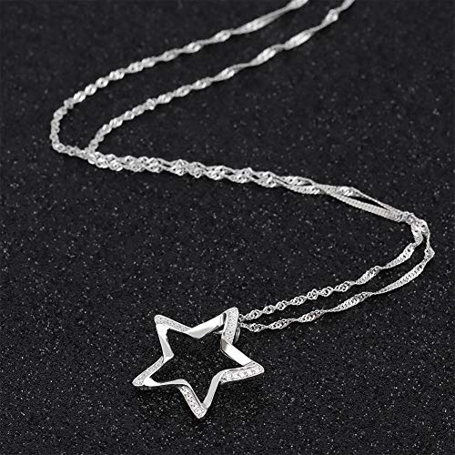 Sterling Silver Crescent Moon Star Necklace Cubic Zirconia Jewelry for Teen & Women Ladies Dainty 18" Chain - color: Star