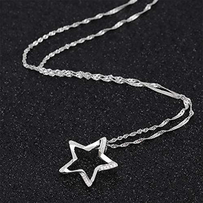 Sterling Silver Crescent Moon Star Necklace Cubic Zirconia Jewelry for Teen & Women Ladies Dainty 18" Chain - color: Star