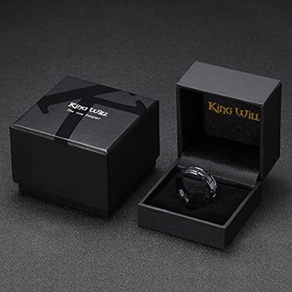 King Will Classic Mens 、Tungsten Carbide Rings Brick Pattern Groove Center | Silver/Black/Gold/Rose Gold, 8mm, Grooved, Comfort Fit, Brick pattern, Everyday Wear - color: A-Black