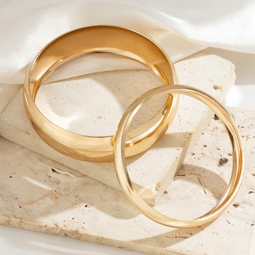 Frodete Chunky Gold Bangles for Women Non Tarnish Chunky Wide Cuff Bracelets Silver Cuff Bangle Bracelet Trendy Statement Minimalist Jewelry Gifts - color: A38:gold bangles