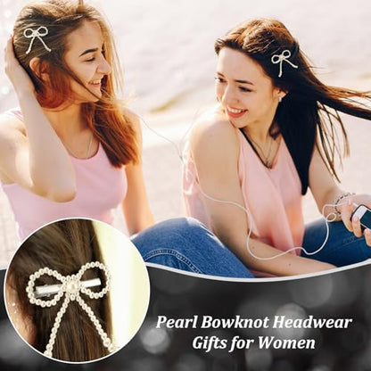 Daifunli 4 Pcs Elegant Pearl Bow Hair Clip Sparkly Bowknot Clips Vintage White Pearl Barrette Hairpin Headwear Gifts Weddings Brides Birthdays for Women Girls - style: Pearl