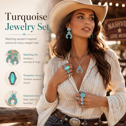 Western Turquoise Jewelry Set for Women | Necklace Earrings Bracelet Set for Cowgirl Party Country Concert Outfit