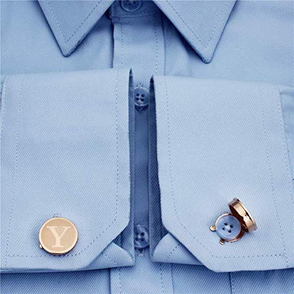 HAWSON Men's Letter Initial Button Cover Cufflinks Letter Rose Gold/Silver Suitable for Formal Business Shirt Letter A-Z - color: Rose Gold Color - Y