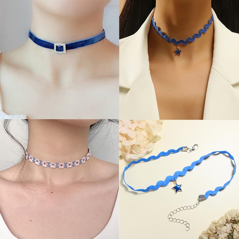 Nova&Aria Chokers Set For Women Heart Choker Necklaces Flower Pendant Velvet Cute Pink Turquoise Blue White Black Choker Necklace Christmas Colorful Lace Chokers - color: DarkBlue