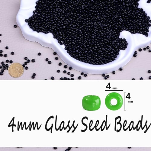 Legefo 4mm Glass Seed Beads Bulk, Black 6/0 Small Mini Pony Seed Beads, Tiny Round Craft Bead for Bracelet Necklace Wrist Jewelry Making Beading Weaving DIY Crafts Supplies, 1000pcs - color: Black