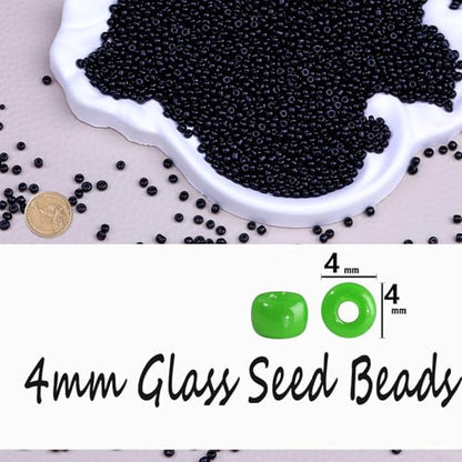 Legefo 4mm Glass Seed Beads Bulk, Black 6/0 Small Mini Pony Seed Beads, Tiny Round Craft Bead for Bracelet Necklace Wrist Jewelry Making Beading Weaving DIY Crafts Supplies, 1000pcs - color: Black