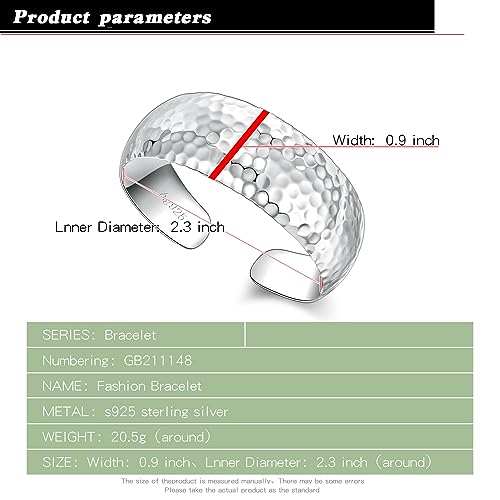 Dankadi 925 Sterling Silver Polished Hammered Bangle for Women Wide Cuff Groove Open Bracelet Adjustable Handmade Jewelry Gift