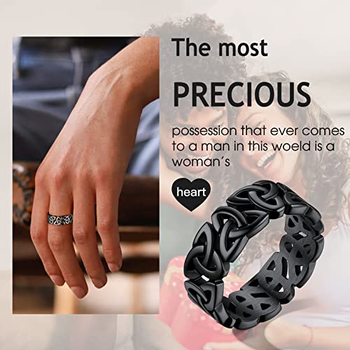 Bestyle Celtic Knot Band Rings for Men Women, Stainless Steel Irish Finger Ring Viking Wedding Bands Jewelry Gift Wedding Promise Gold Silver Black - color: 03.Rhodium Black
