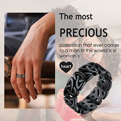 Bestyle Celtic Knot Band Rings for Men Women, Stainless Steel Irish Finger Ring Viking Wedding Bands Jewelry Gift Wedding Promise Gold Silver Black - color: 03.Rhodium Black