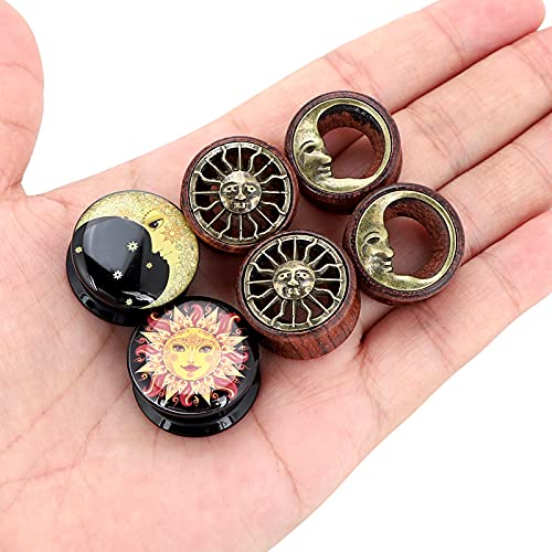 Qmcandy 2g-13/16 inch Sun Moon Natural Wood Wooden Acrylic Ear Tunnels Plugs Piercing Gauge Expander Set - color: 0g(8mm)