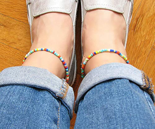 Starain Small Bead Anklets for Women Beach Foot Ankle Bracelet Cute Colorful Boho Beaded Anklets 8 inches - color: Sing layerd seed bead anklet