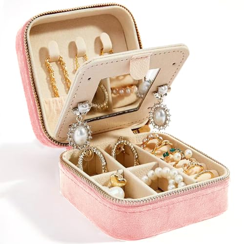 Smileshe Personalized Gifts for Mom Mothers Day, Birthday, Graduation Gift for Girls Fashion, Travel for Teen Girls Trendy Stuff, Velvet Jewelry Box with Flower, Letter J, Pink - color: PlushVelvet Pink-J