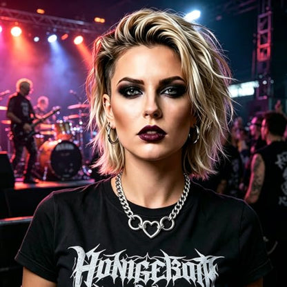 MIFYNN Heart O ring Slip Chain Necklaces for Women Stainless Steel Cuban Chain Bar Necklace Punk Rock Collar Necklace Handmade Adjustable Lariat Y Necklaces for Men - color: Heart choker