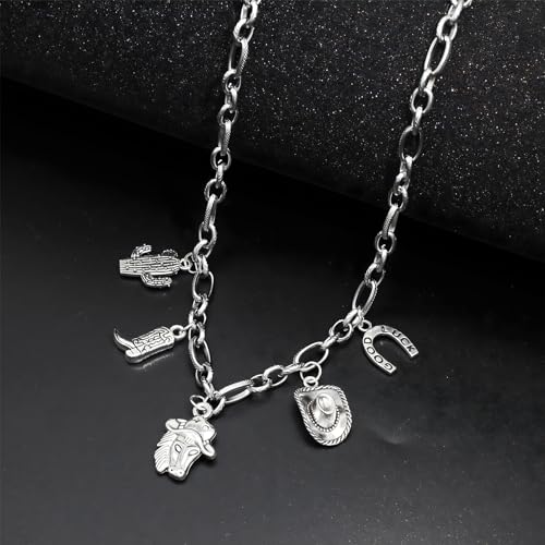 JNF Cute Shell Conch Boho Charm Necklace for Women Sun Moon Star Coin Heart Flower Boot Bow Charms Necklaces Summer Beach Jewelry - color: horse western
