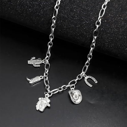 JNF Cute Shell Conch Boho Charm Necklace for Women Sun Moon Star Coin Heart Flower Boot Bow Charms Necklaces Summer Beach Jewelry - color: horse western