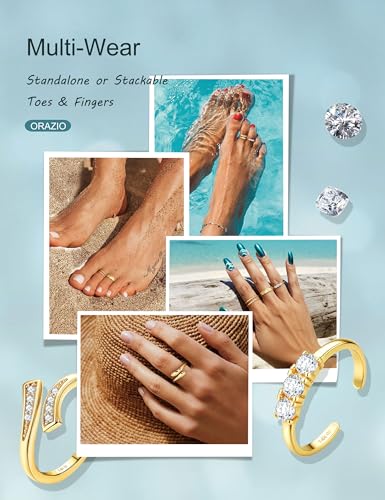ORAZIO Gold Toe Rings for Women Non Tarnish 14K Gold Filled Toe Ring Adjustable Hug CZ Triple Open Band Rings Summer Beach Foot Jewelry for Women 4Pcs - style: CZ Style
