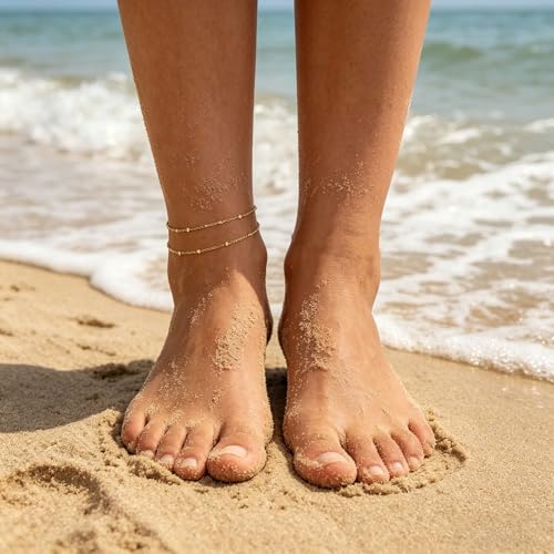 PICNHUAN Gold/Silver Ankle Bracelets for Women 14K Gold Plated Women's Anklets Silver Cuban Chain Anklet Waterproof Stainless Steel Anklet Summer Beach Foot Chain Jewelry Gifts for Women - color: Gold/Two-layer