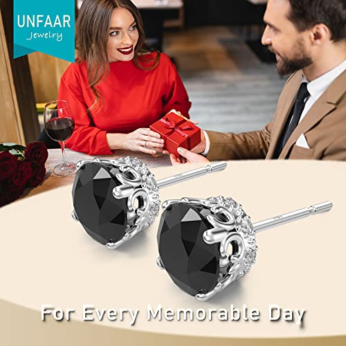 Round Cut Cubic Zirconia Stud Earrings for Men Women | Brilliant CZ Simulated Diamond, 18K White Gold Plated Sterling Silver, Hypoallergenic - color: Black