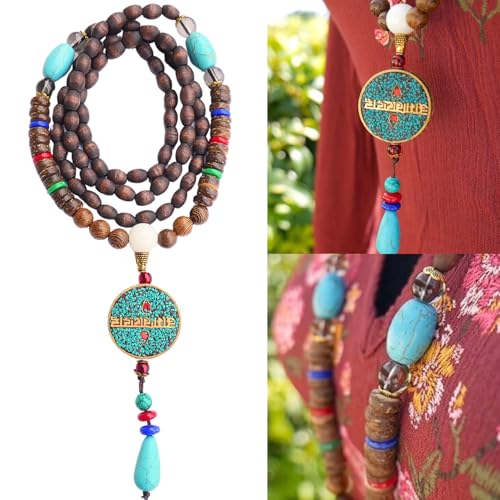 Bohemian Beaded Necklace for Women Long Boho Pendant Wood Mala Beads Wooden Strand Tassel Stone Bohemian Necklaces for Women Jewelry - style: Hippie Ethnic Set