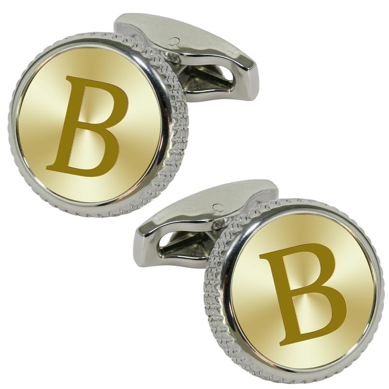Mens Classic Stainless Steel Initial Cufflinks 26 Alphabet Letter Cufflinks Business Wedding Anniversary Birthday Tuxedo Studs Shirts A-Z (B)