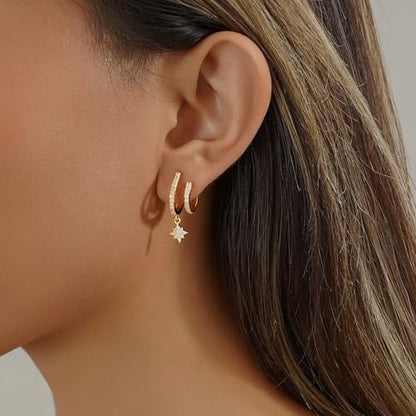 Gold Hoop Earrings for Women Trendy, 14K Gold Plated Huggie Earrings - color: Dangle