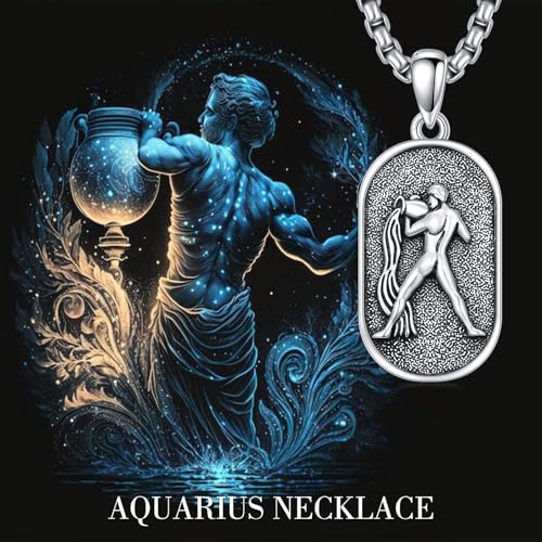 SIMONLY Zodiac Necklace 925 Sterling Silver Constellation Necklace Zodiac Sign Necklaces Horoscope Jewelry Christmas Birthday Astrology Gifts for Women Men Unisex - style: Aquarius