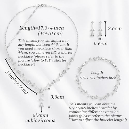 GZWHD Wedding Jewelry Sets for Bride Bridesmaid Women Cubic Zirconia Necklace Earrings Bracelet Set Gift for Mother Friend Wife Daughter Sister Party Prom Jewelry - color: White