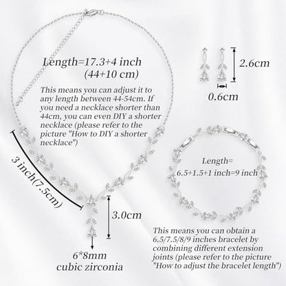 GZWHD Wedding Jewelry Sets for Bride Bridesmaid Women Cubic Zirconia Necklace Earrings Bracelet Set Gift for Mother Friend Wife Daughter Sister Party Prom Jewelry - color: White